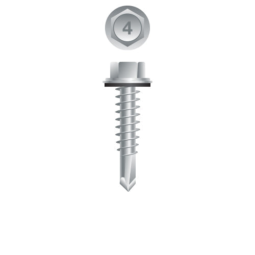 #14 Strong-Point Hex Washer Head w/Washer 14-14 x 2-1/2, 410 Stainless Steel