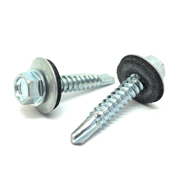 #8x1-1/4" Hex Washer Head #2 Point w/ Sealing Washer Drilling Sheet Metal Screws Zinc