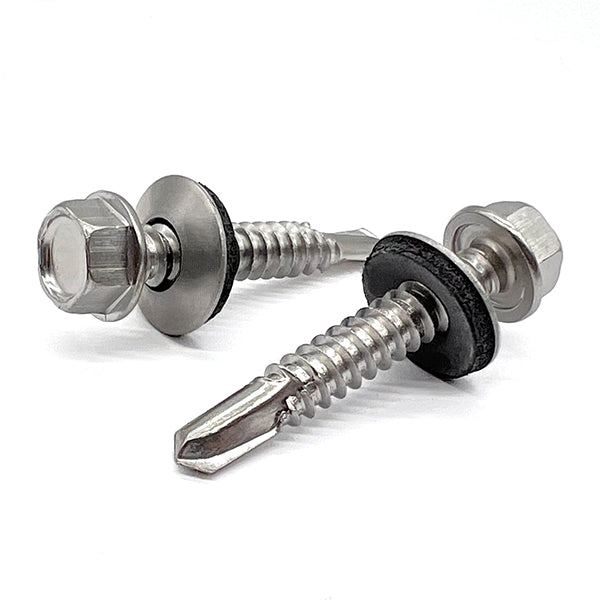 1/4"-14x3/4" 410 Stainless Steel Unslotted Hex Washer Head #3 Point Self Drilling Screws w/ Bonded Washers