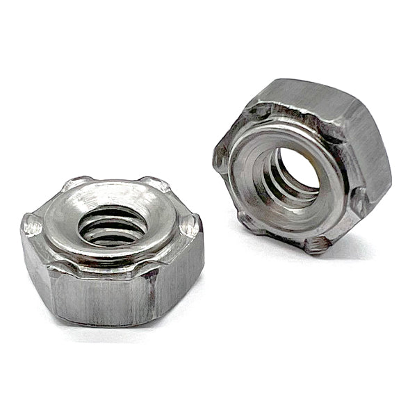 1/4"-20 6 Prong Long Pilot Hex Weld Nuts