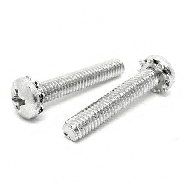 #10-32x1/2" 410 Stainless Steel External Tooth Sems Phillips Pan Head Machine Screws