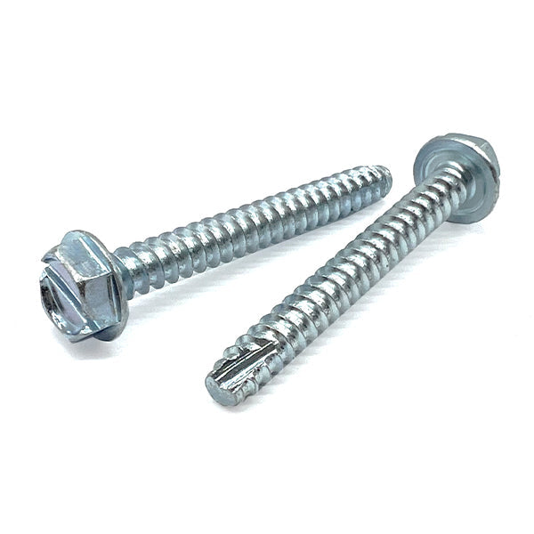 #10-16x5/8" Slotted Indent Hex Washer Head Type BT Thread Cutting Screws Zinc Clear