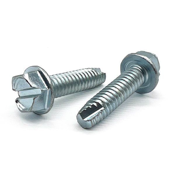 1/4"-20x1/2" Slotted Indent Hex Washer Head Type T Thread Cutting Screws Zinc Clear