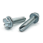 #10-32x3/4" Slotted Indent Hex Washer Head Type T Thread Cutting Screws Zinc Clear