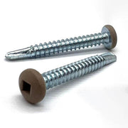 #8x1-1/4" Pan Head Square Drive #2 Point Self-Drilling TEKS Screw Tan Painted Head Zinc