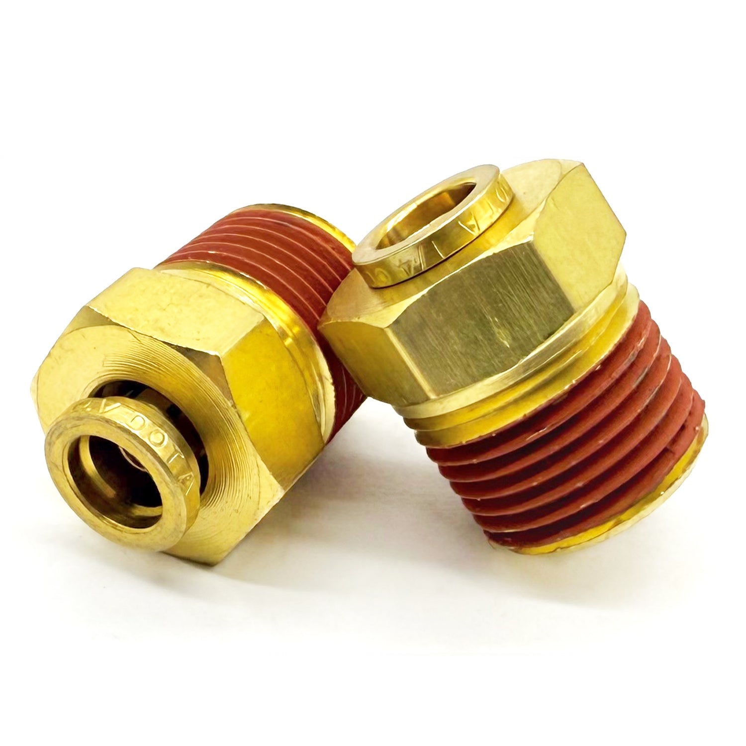 3/8" Tube to 1/8" NPT Straight Male Pipe Connector, Brass D.O.T. Push to Connect Air Brake Fitting with Red Acrylic Thread Sealant